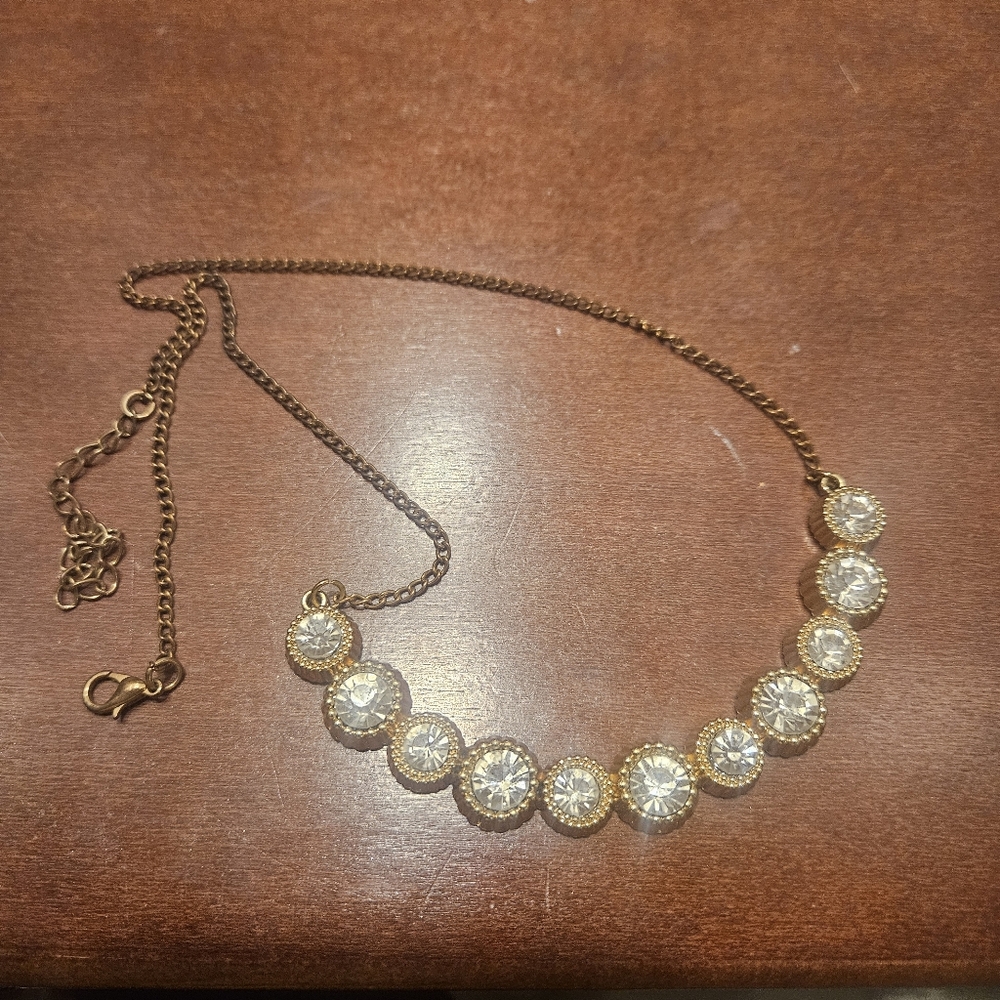 Charlotte Russe Necklace Clear Stones Round Gold Accents Costume Jewelry Womens